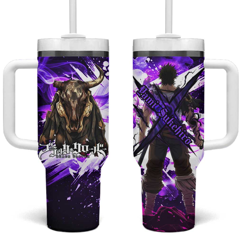 Yami Sukehiro Black Clover Tumbler With Handle Dark Magic Anime Style with Purple Smoke and Bull Emblem