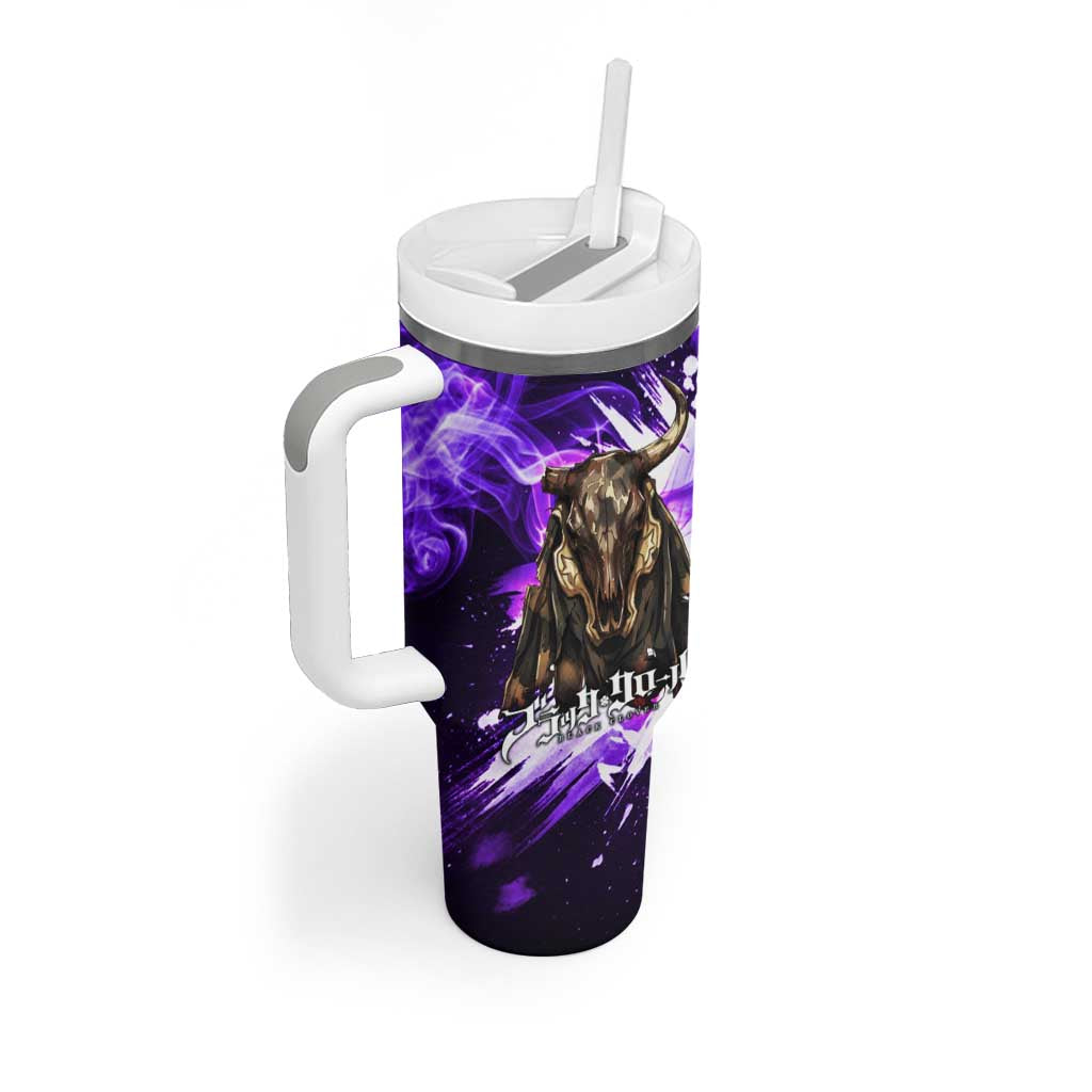 Yami Sukehiro Black Clover Tumbler With Handle Dark Magic Anime Style with Purple Smoke and Bull Emblem