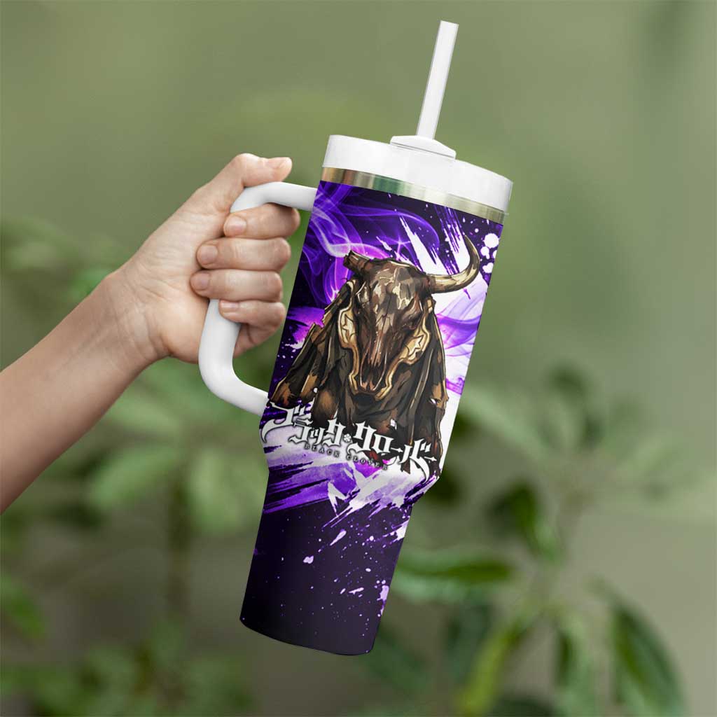 Yami Sukehiro Black Clover Tumbler With Handle Dark Magic Anime Style with Purple Smoke and Bull Emblem
