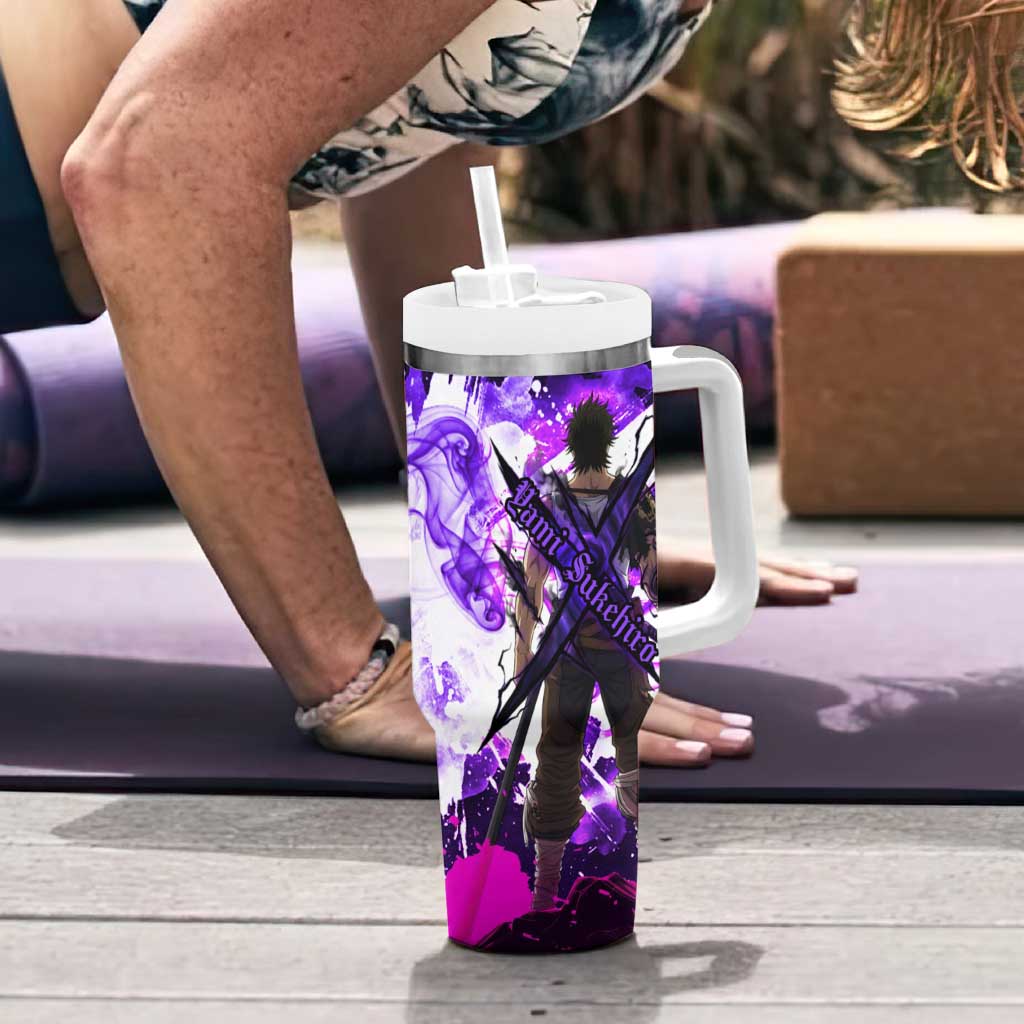 Yami Sukehiro Black Clover Tumbler With Handle Dark Magic Anime Style with Purple Smoke and Bull Emblem