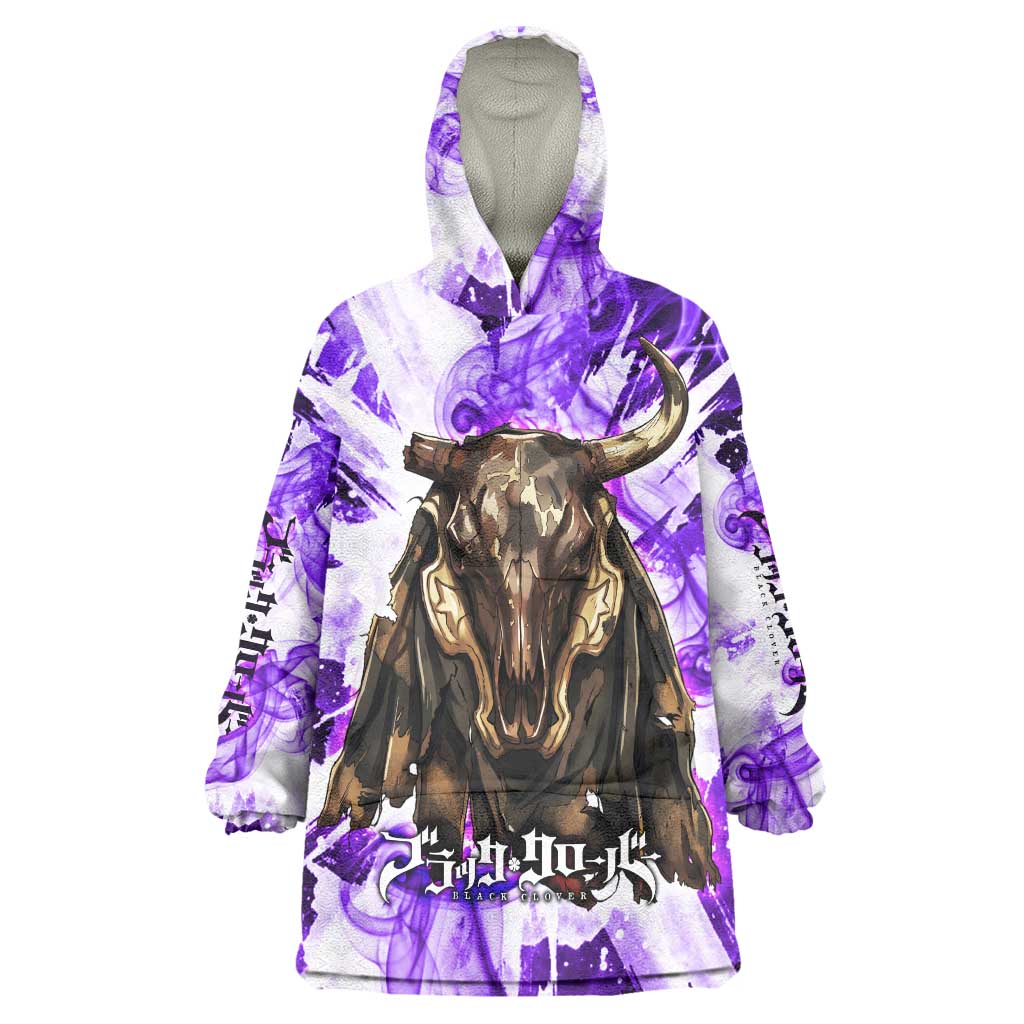 Yami Sukehiro Black Clover Wearable Blanket Hoodie Dark Magic Anime Style with Purple Smoke and Bull Emblem