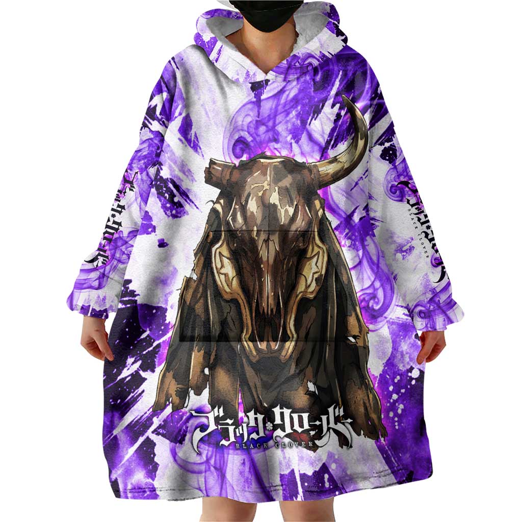 Yami Sukehiro Black Clover Wearable Blanket Hoodie Dark Magic Anime Style with Purple Smoke and Bull Emblem
