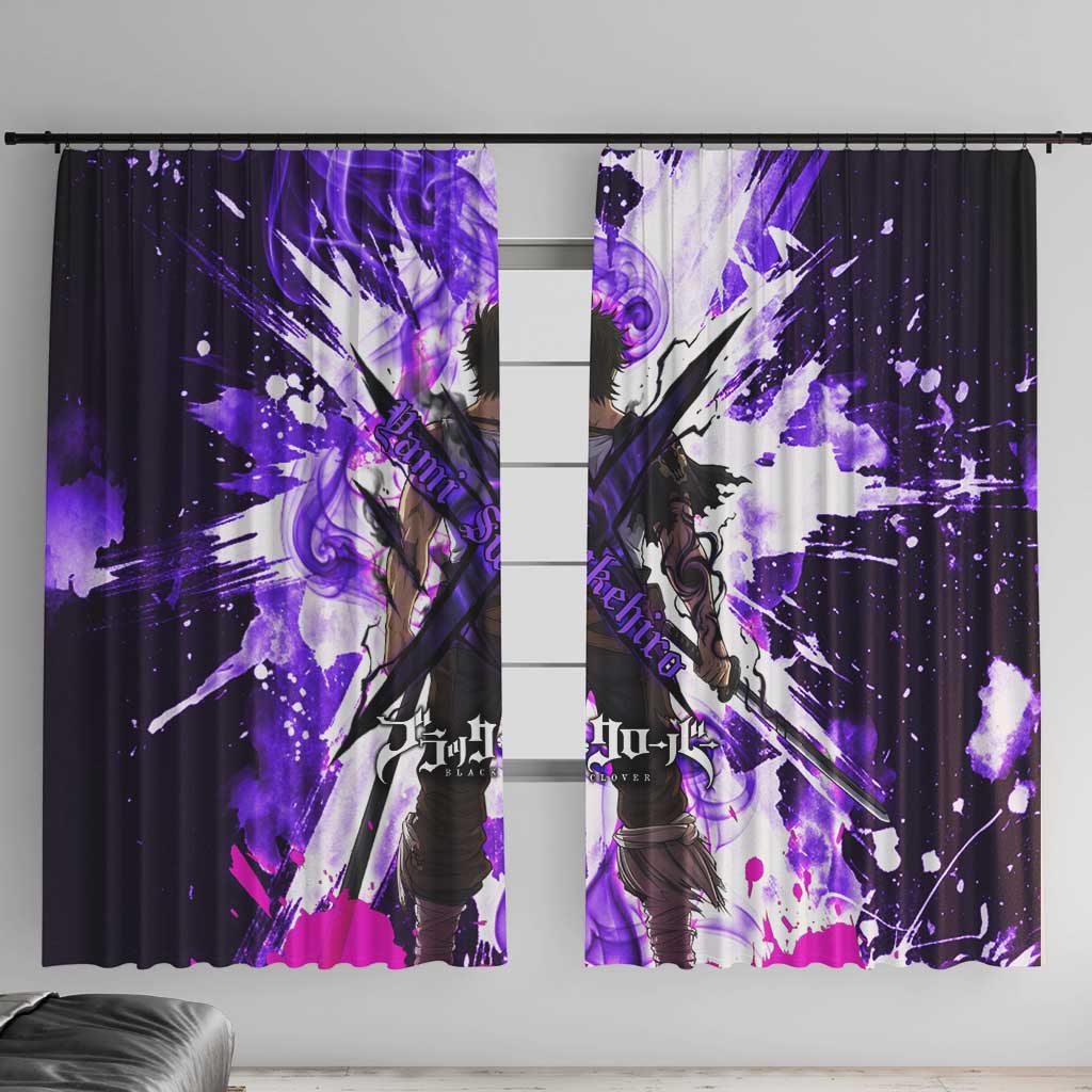 Yami Sukehiro Black Clover Window Curtain Dark Magic Anime Style with Purple Smoke and Bull Emblem