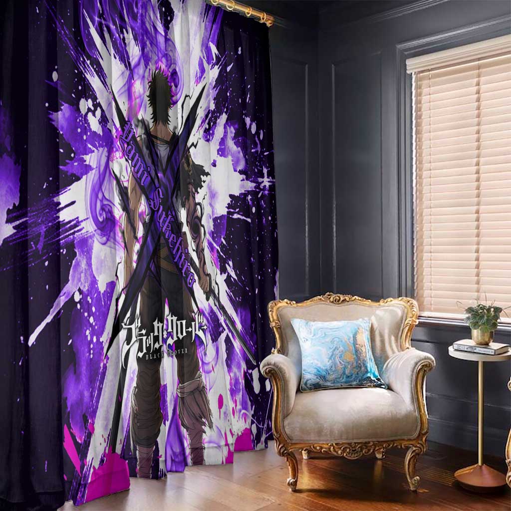 Yami Sukehiro Black Clover Window Curtain Dark Magic Anime Style with Purple Smoke and Bull Emblem