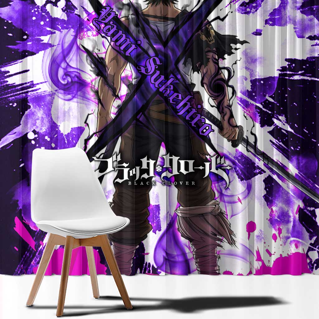 Yami Sukehiro Black Clover Window Curtain Dark Magic Anime Style with Purple Smoke and Bull Emblem