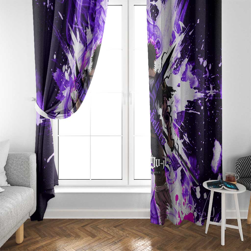 Yami Sukehiro Black Clover Window Curtain Dark Magic Anime Style with Purple Smoke and Bull Emblem