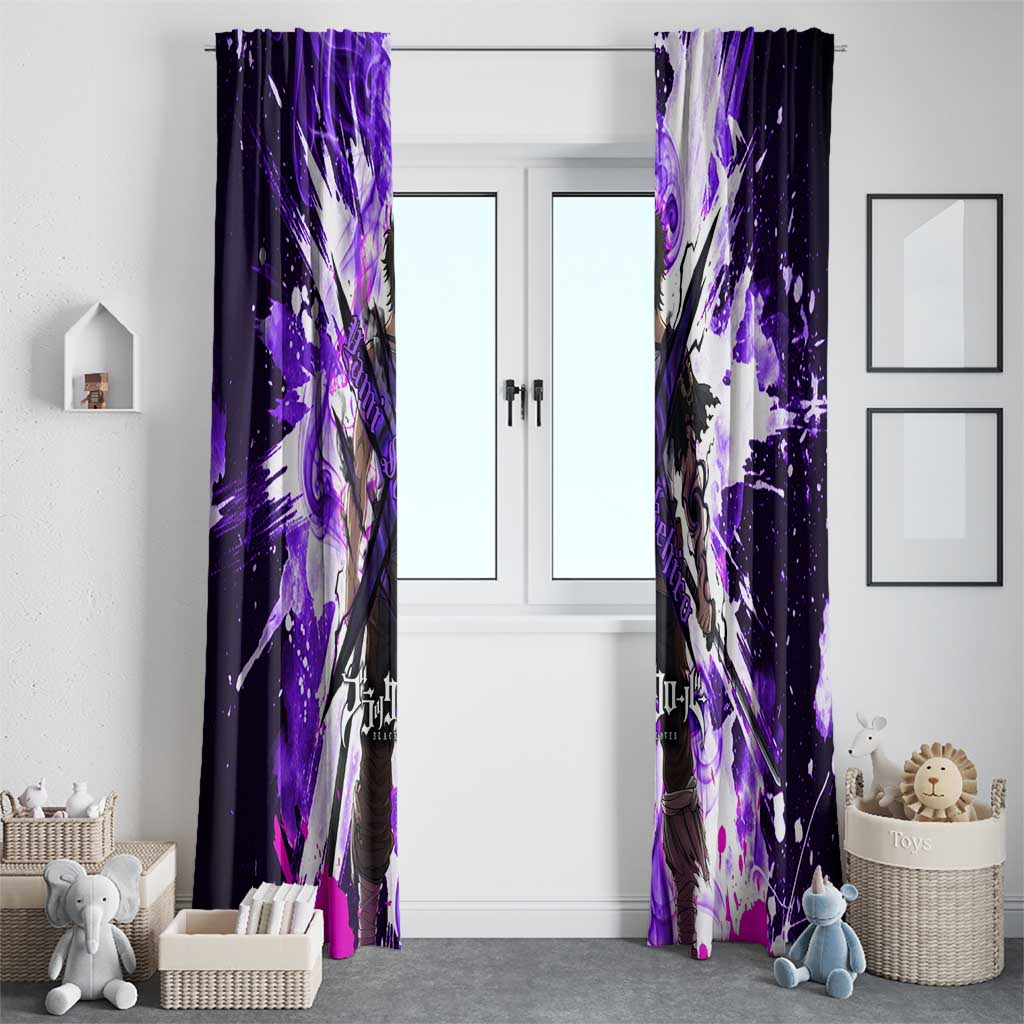 Yami Sukehiro Black Clover Window Curtain Dark Magic Anime Style with Purple Smoke and Bull Emblem