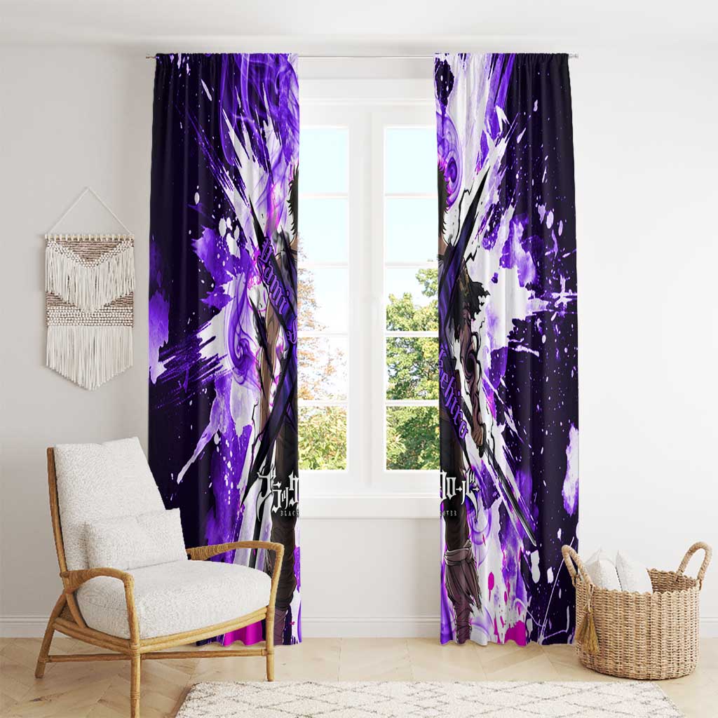 Yami Sukehiro Black Clover Window Curtain Dark Magic Anime Style with Purple Smoke and Bull Emblem