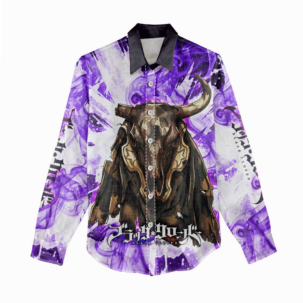 Yami Sukehiro Black Clover Women Casual Shirt Dark Magic Anime Style with Purple Smoke and Bull Emblem