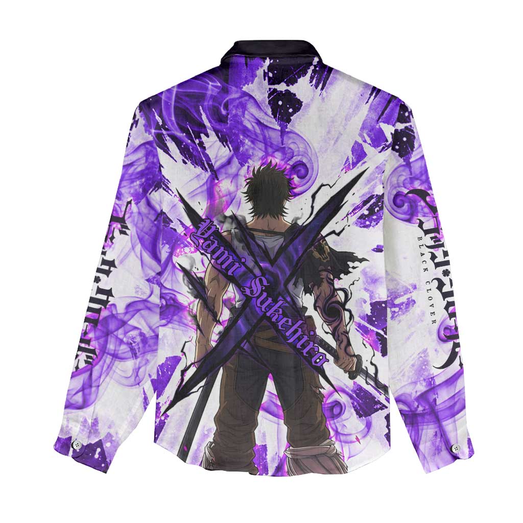 Yami Sukehiro Black Clover Women Casual Shirt Dark Magic Anime Style with Purple Smoke and Bull Emblem