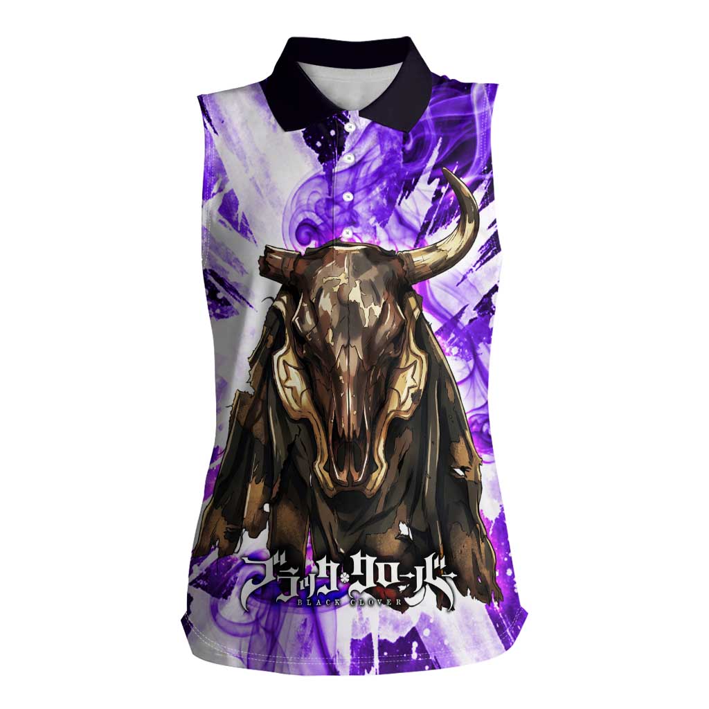 Yami Sukehiro Black Clover Women Sleeveless Polo Shirt Dark Magic Anime Style with Purple Smoke and Bull Emblem