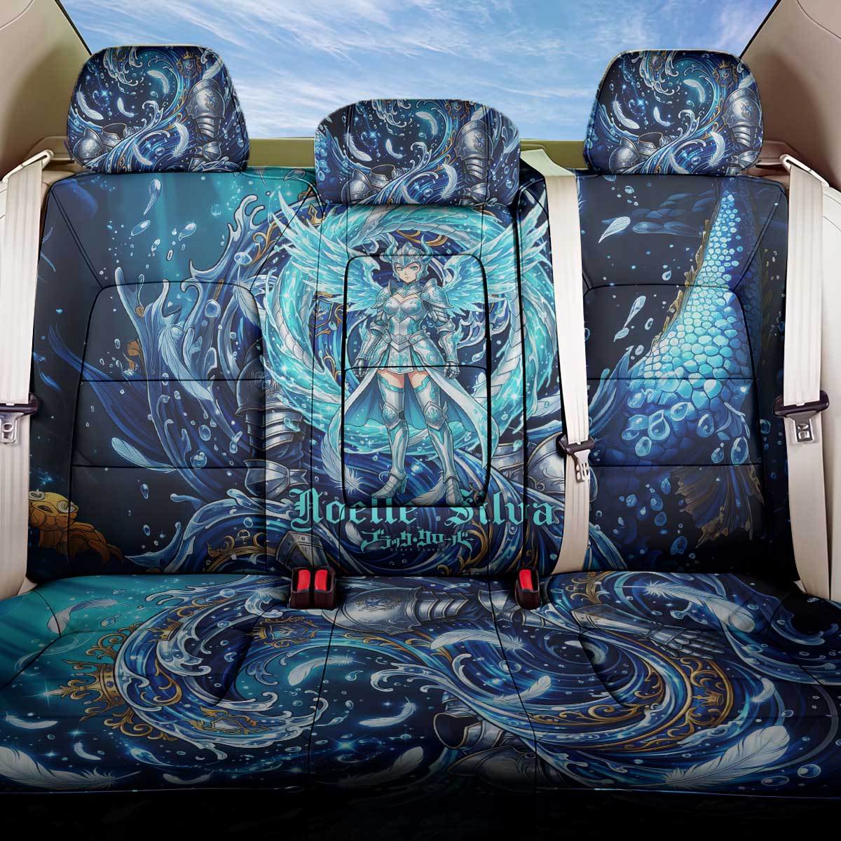Noelle Silva Black Clover Back Car Seat Cover Celestial Armor Anime Style with Oceanic Magic Swirls