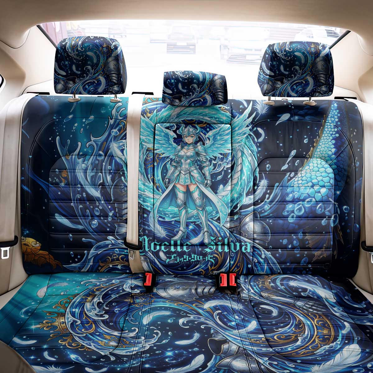Noelle Silva Black Clover Back Car Seat Cover Celestial Armor Anime Style with Oceanic Magic Swirls