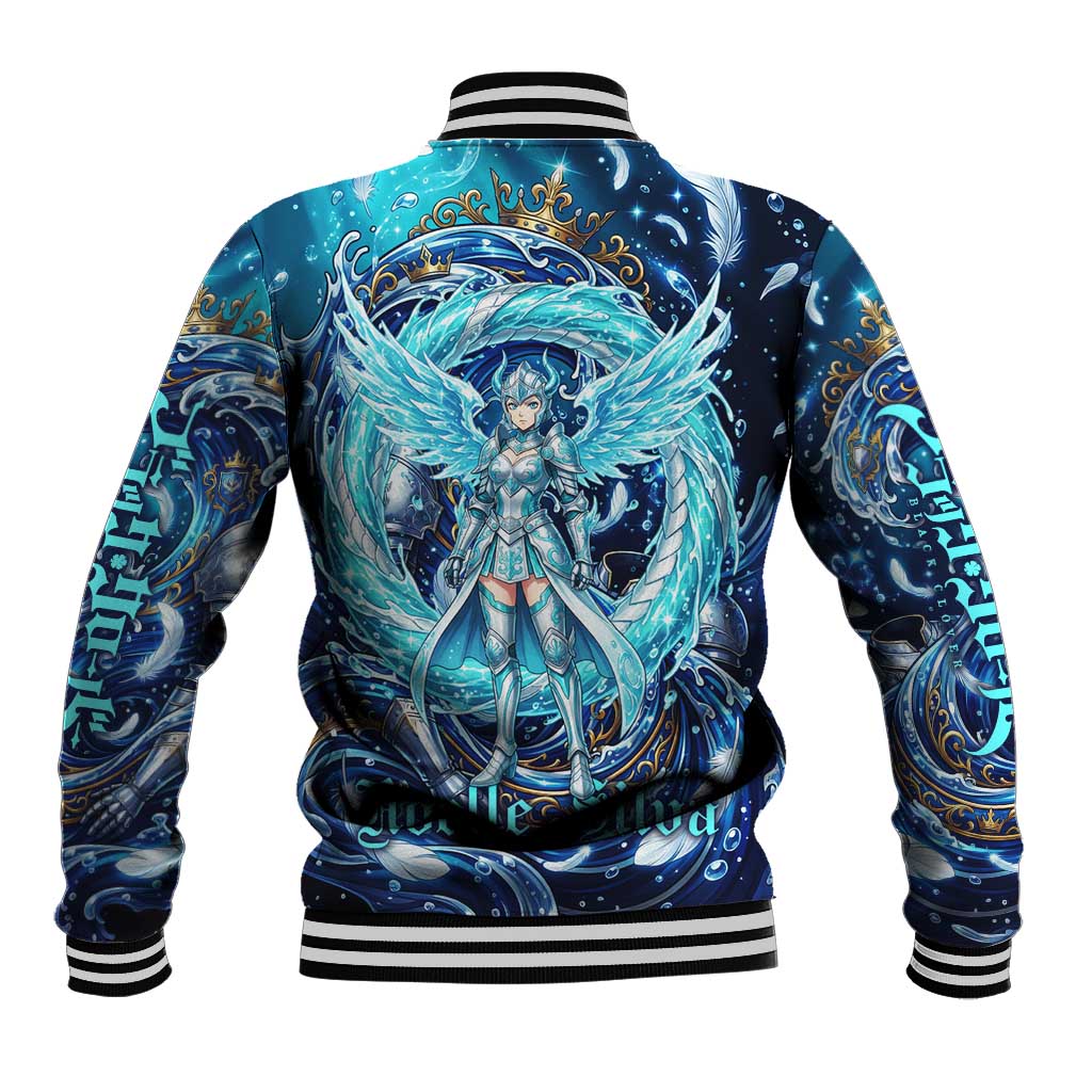 Noelle Silva Black Clover Baseball Jacket Celestial Armor Anime Style with Oceanic Magic Swirls