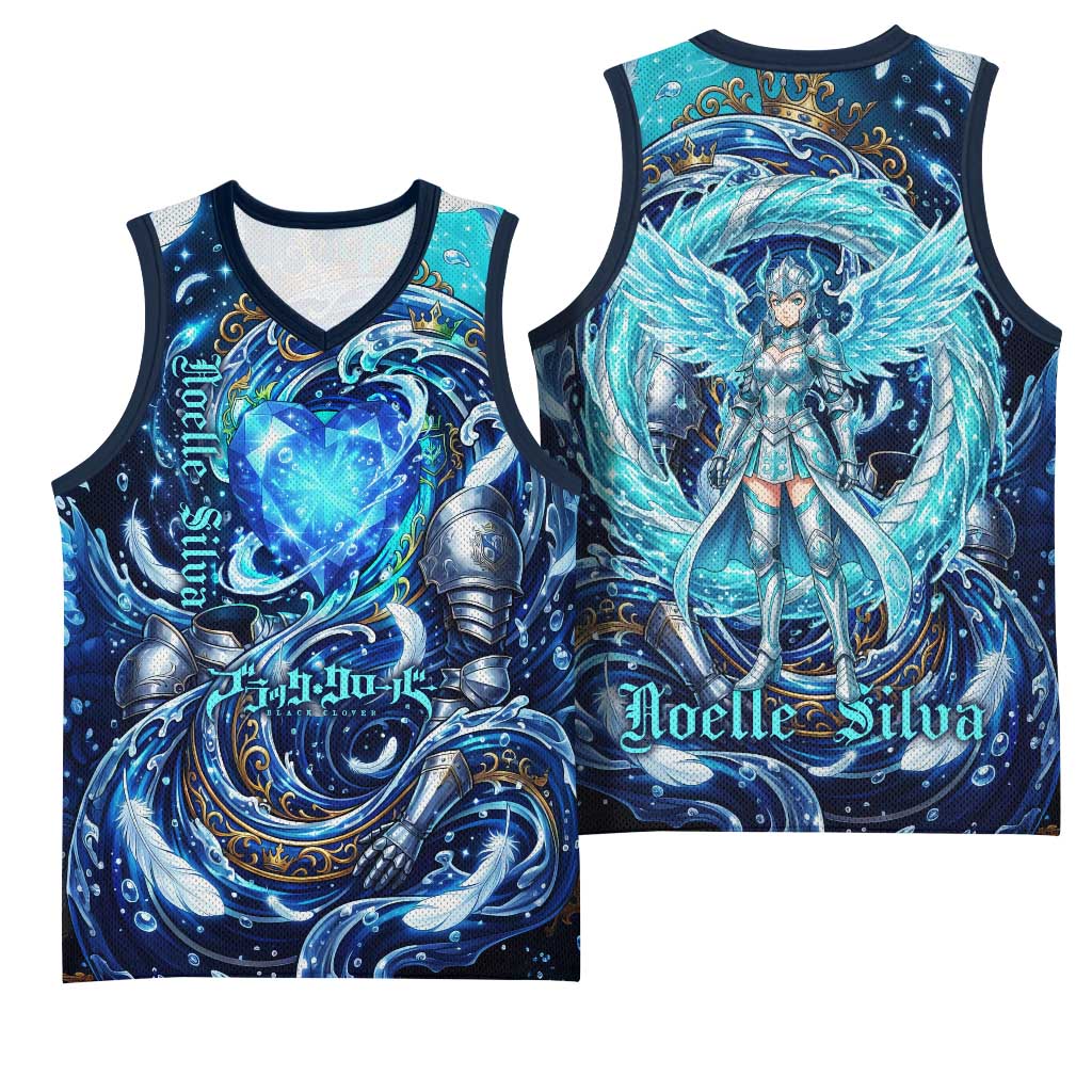 Noelle Silva Black Clover Basketball Jersey Celestial Armor Anime Style with Oceanic Magic Swirls