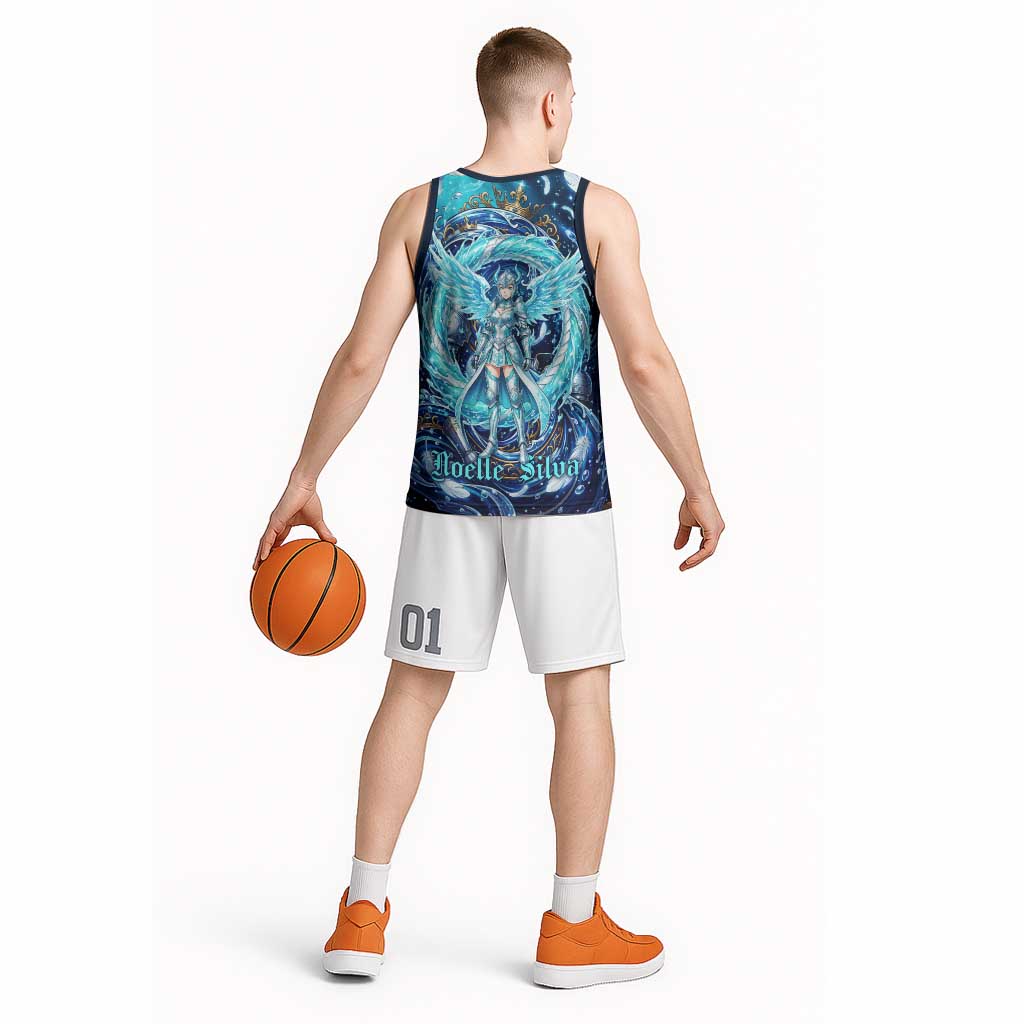 Noelle Silva Black Clover Basketball Jersey Celestial Armor Anime Style with Oceanic Magic Swirls