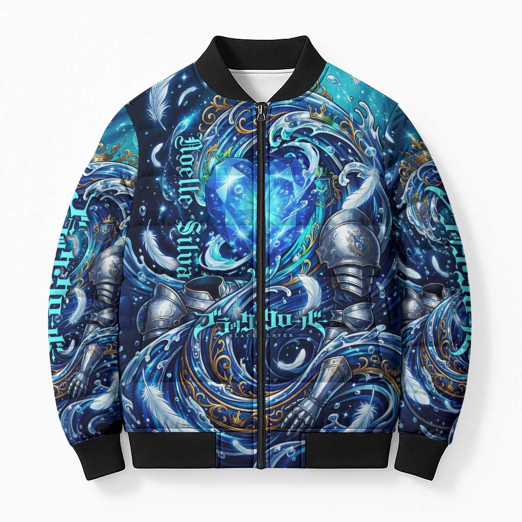 Noelle Silva Black Clover Bomber Puffer Jacket Celestial Armor Anime Style with Oceanic Magic Swirls