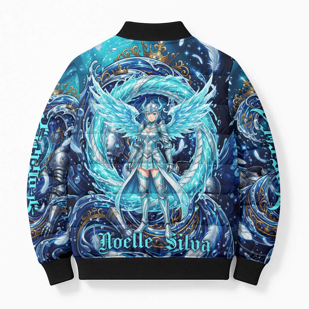 Noelle Silva Black Clover Bomber Puffer Jacket Celestial Armor Anime Style with Oceanic Magic Swirls