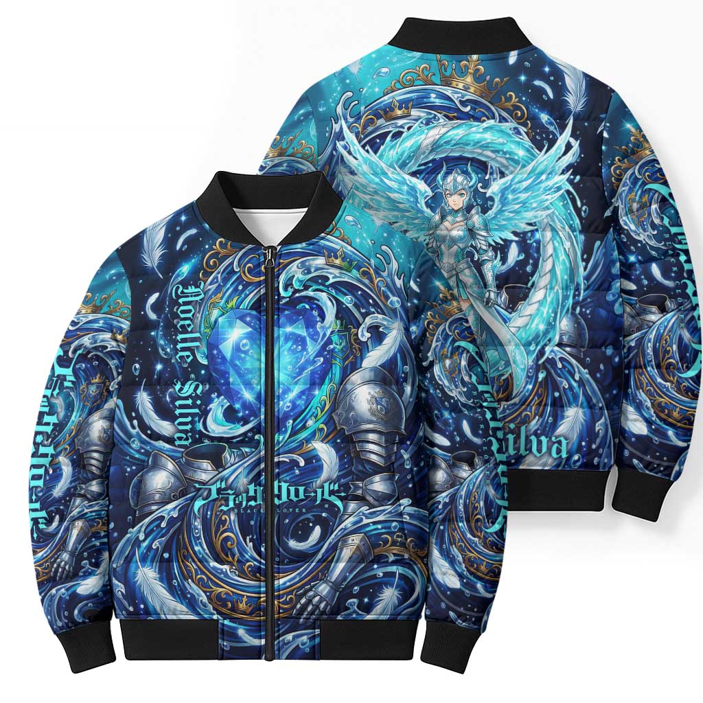 Noelle Silva Black Clover Bomber Puffer Jacket Celestial Armor Anime Style with Oceanic Magic Swirls