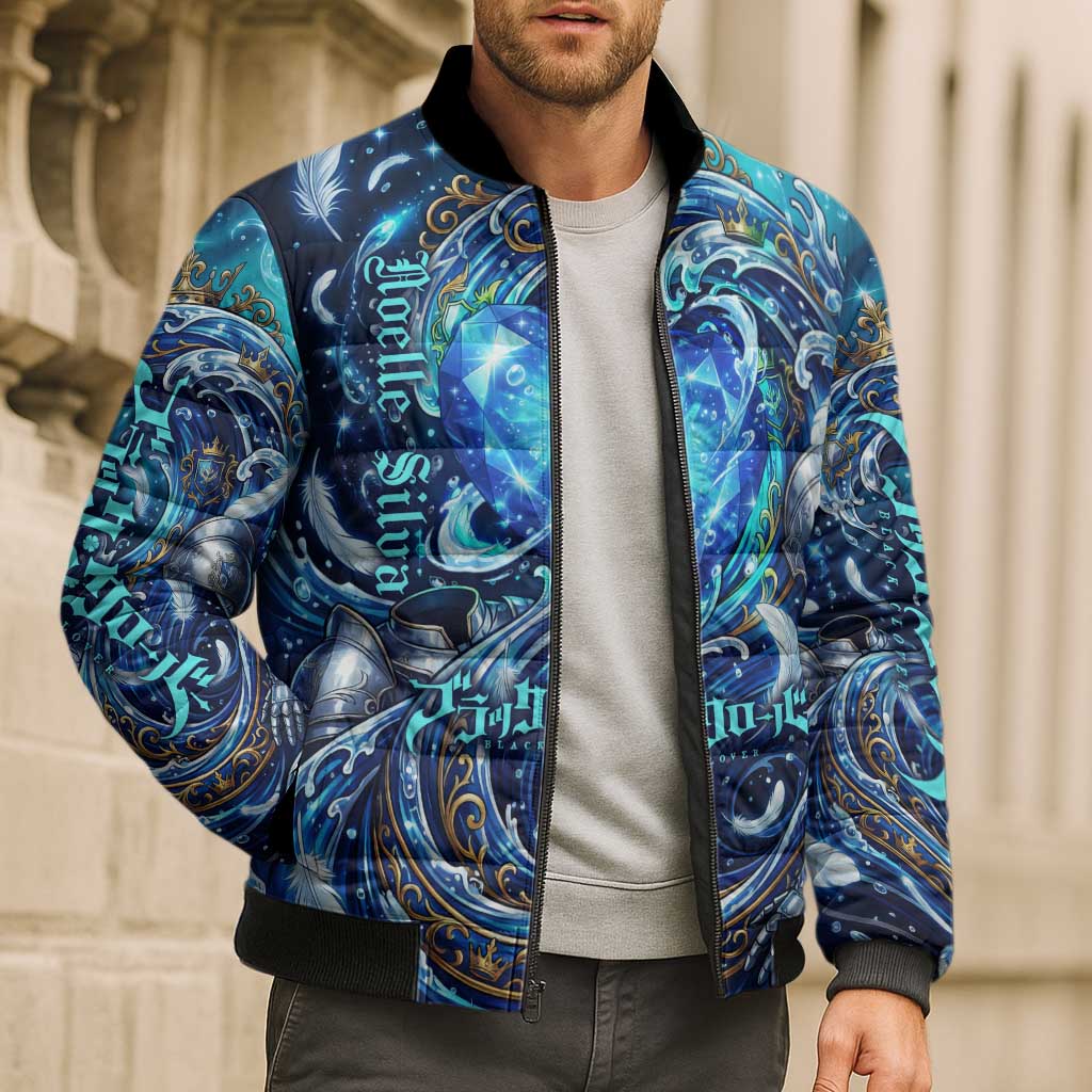 Noelle Silva Black Clover Bomber Puffer Jacket Celestial Armor Anime Style with Oceanic Magic Swirls