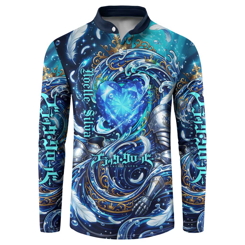 Noelle Silva Black Clover Button Sweatshirt Celestial Armor Anime Style with Oceanic Magic Swirls