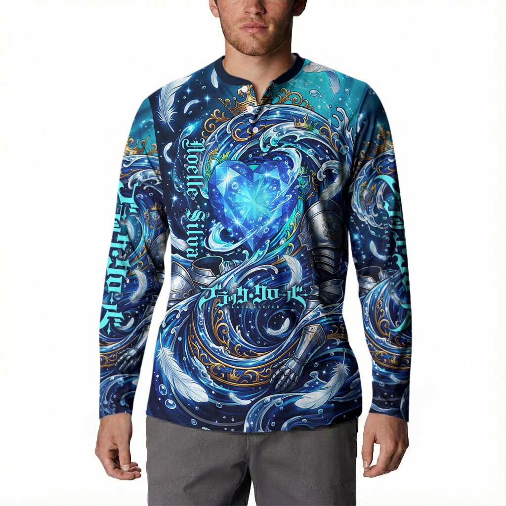 Noelle Silva Black Clover Button Sweatshirt Celestial Armor Anime Style with Oceanic Magic Swirls
