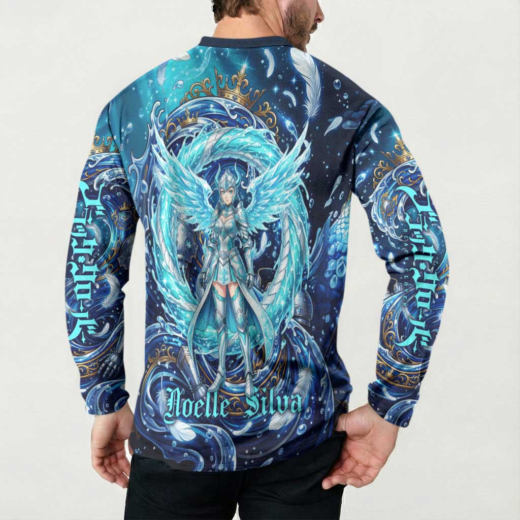 Noelle Silva Black Clover Button Sweatshirt Celestial Armor Anime Style with Oceanic Magic Swirls