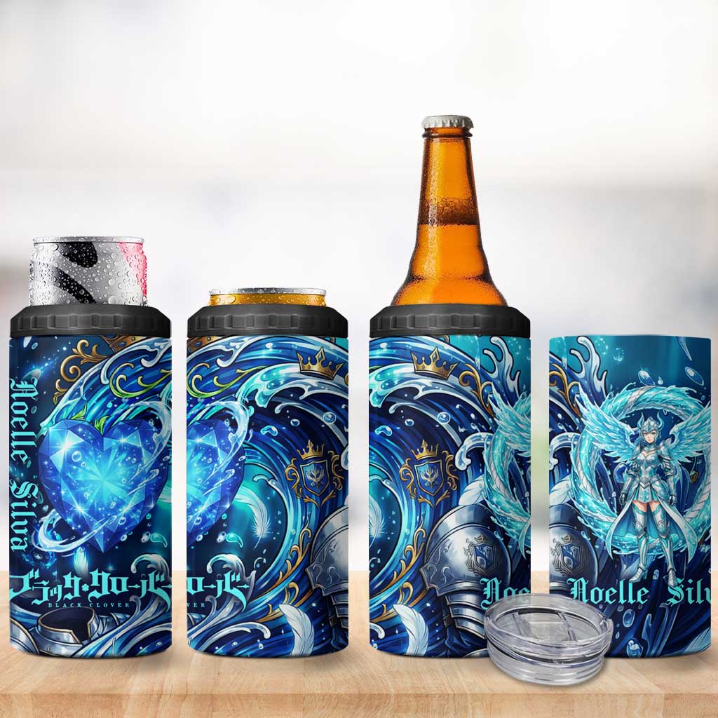 Noelle Silva Black Clover 4 in 1 Can Cooler Tumbler Celestial Armor Anime Style with Oceanic Magic Swirls