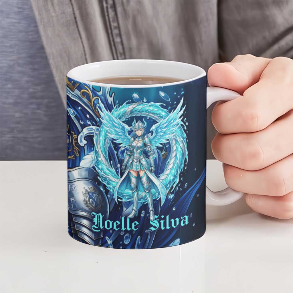 Noelle Silva Black Clover Ceramic Mug Celestial Armor Anime Style with Oceanic Magic Swirls