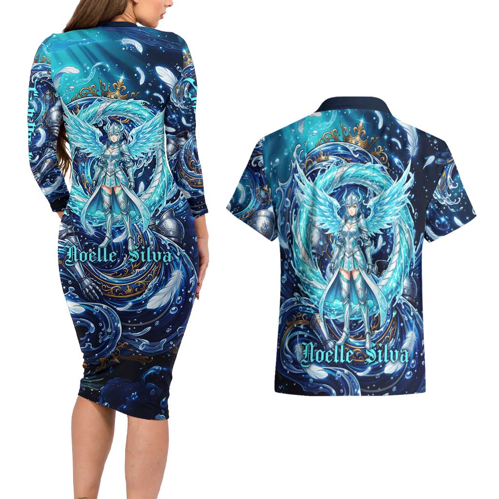 Noelle Silva Black Clover Couples Matching Long Sleeve Bodycon Dress and Hawaiian Shirt Celestial Armor Anime Style with Oceanic Magic Swirls