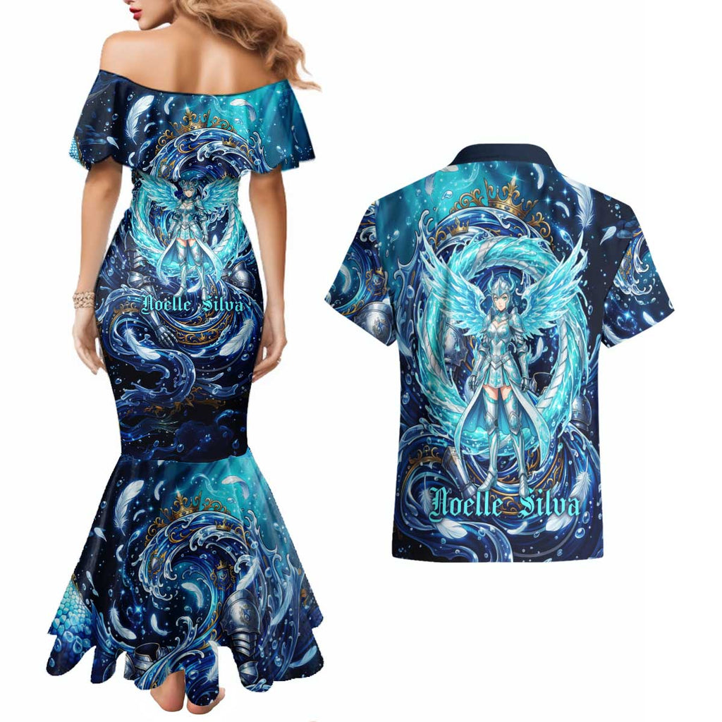 Noelle Silva Black Clover Couples Matching Mermaid Dress and Hawaiian Shirt Celestial Armor Anime Style with Oceanic Magic Swirls