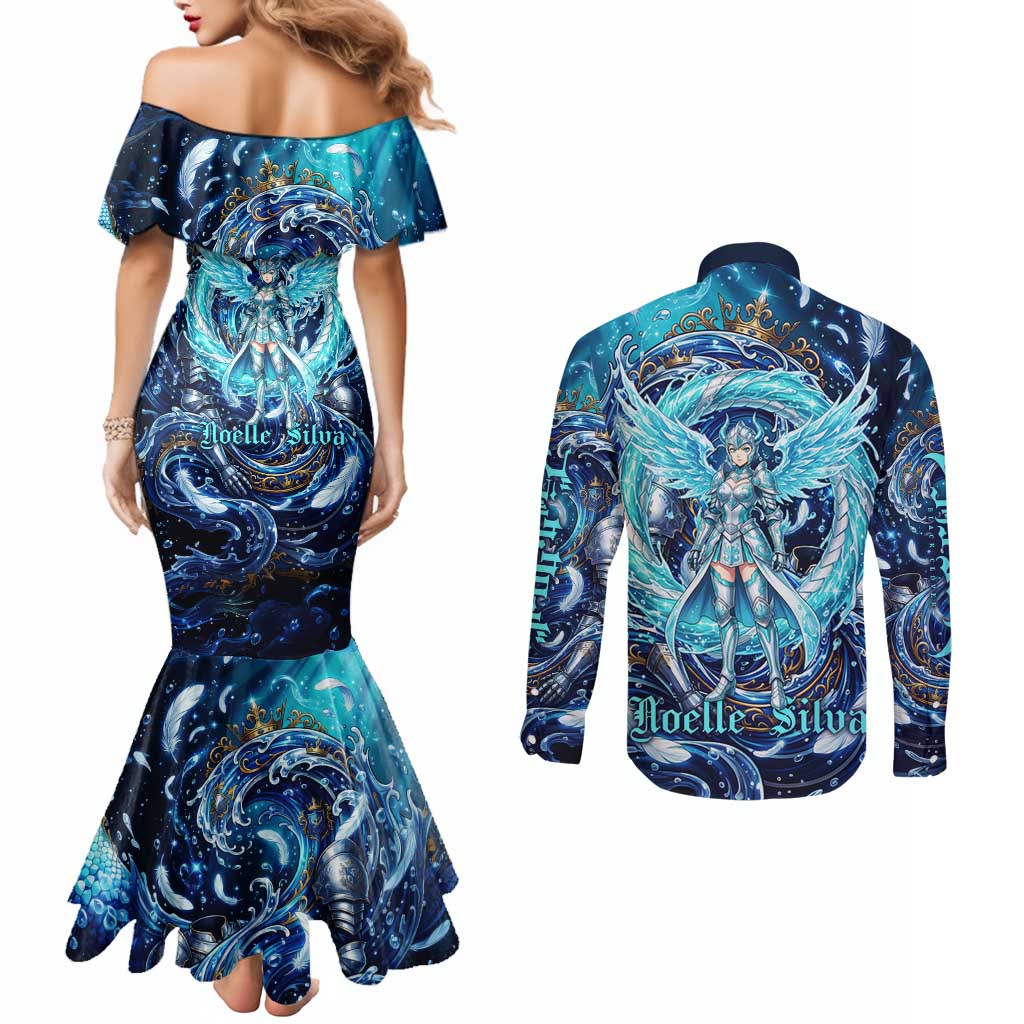 Noelle Silva Black Clover Couples Matching Mermaid Dress and Long Sleeve Button Shirt Celestial Armor Anime Style with Oceanic Magic Swirls