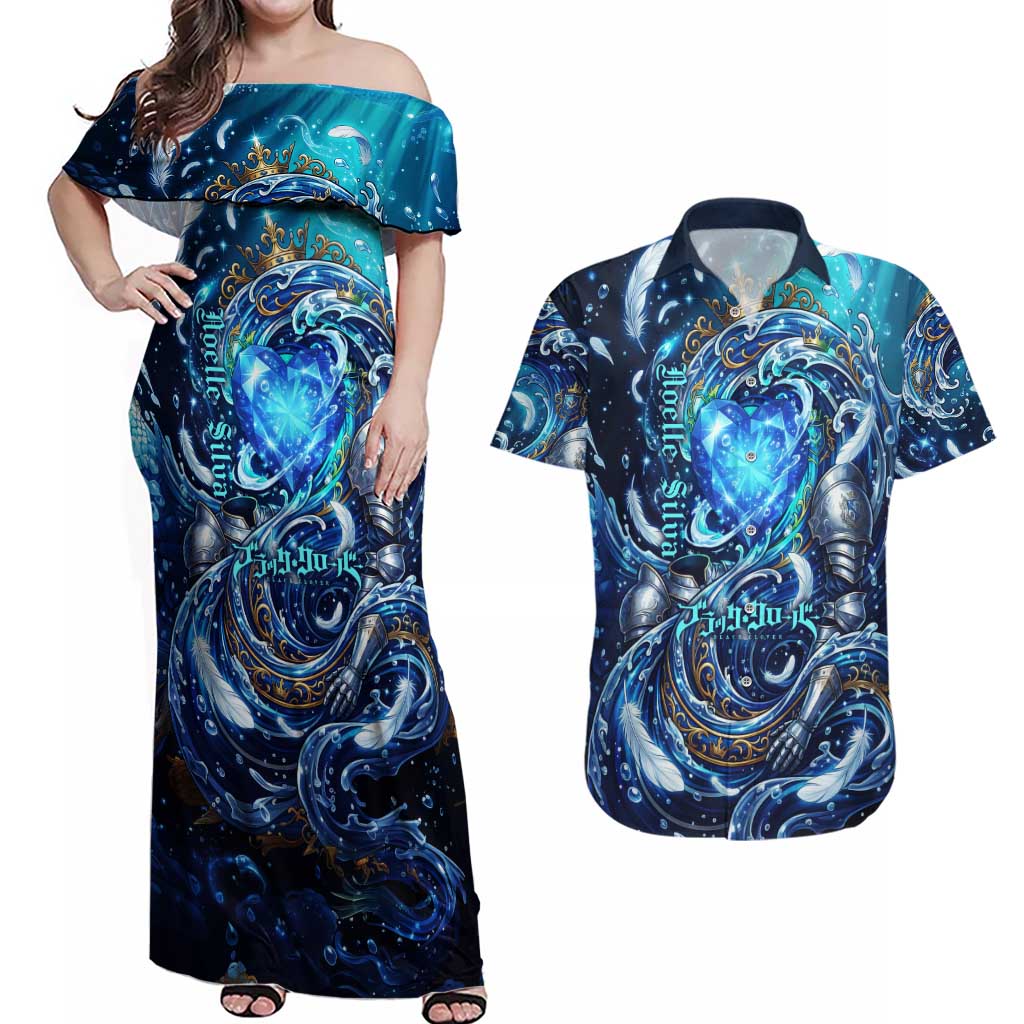 Noelle Silva Black Clover Couples Matching Off Shoulder Maxi Dress and Hawaiian Shirt Celestial Armor Anime Style with Oceanic Magic Swirls