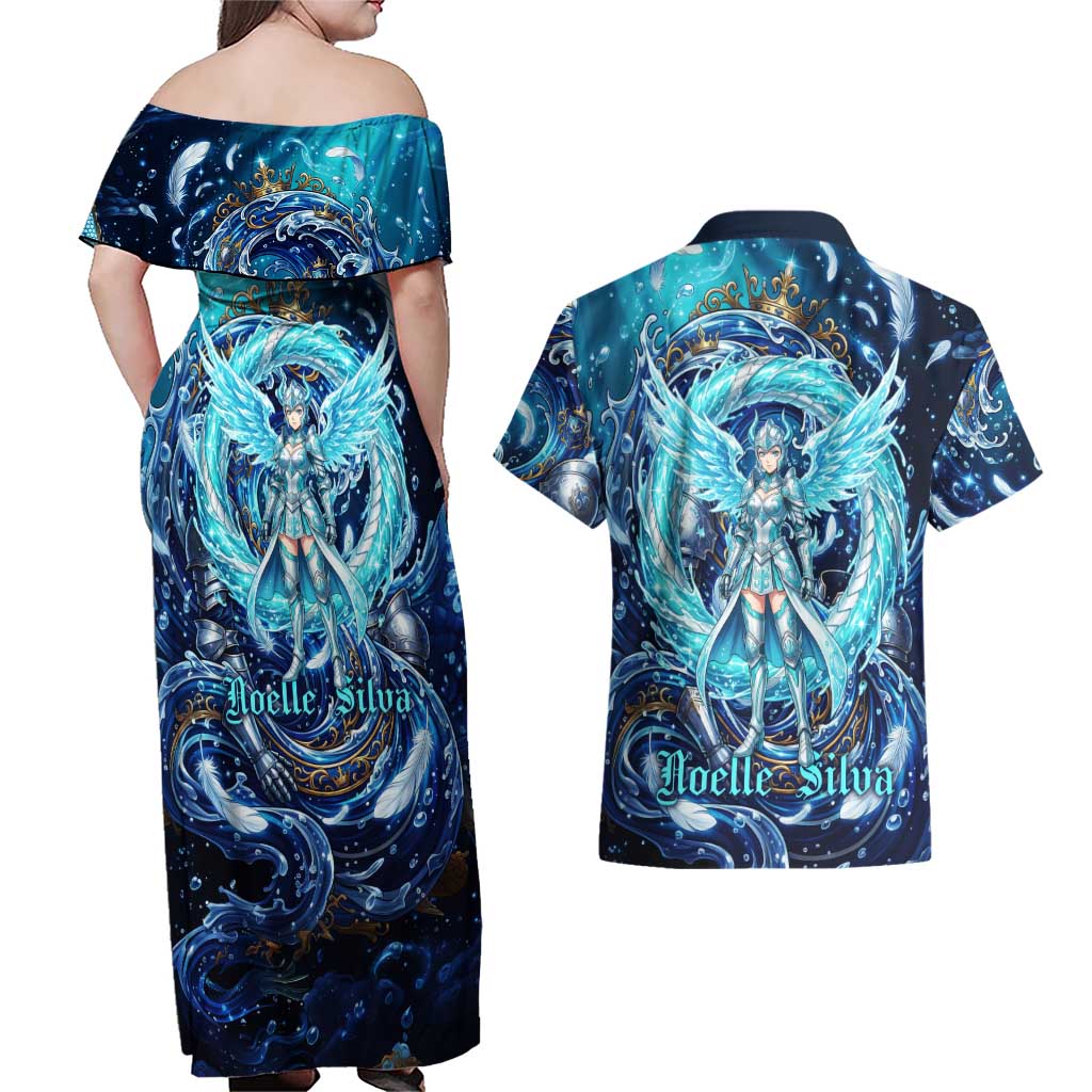 Noelle Silva Black Clover Couples Matching Off Shoulder Maxi Dress and Hawaiian Shirt Celestial Armor Anime Style with Oceanic Magic Swirls