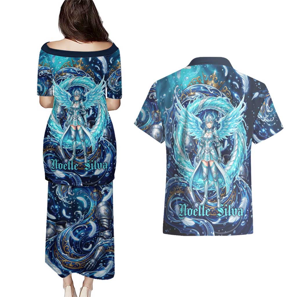 Noelle Silva Black Clover Couples Matching Puletasi and Hawaiian Shirt Celestial Armor Anime Style with Oceanic Magic Swirls
