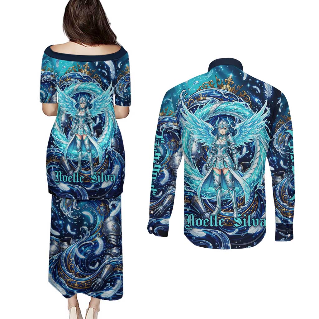 Noelle Silva Black Clover Couples Matching Puletasi and Long Sleeve Button Shirt Celestial Armor Anime Style with Oceanic Magic Swirls