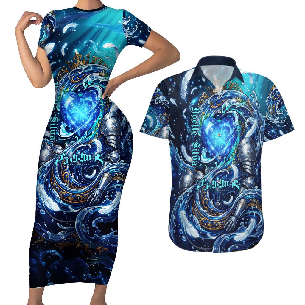 Noelle Silva Black Clover Couples Matching Short Sleeve Bodycon Dress and Hawaiian Shirt Celestial Armor Anime Style with Oceanic Magic Swirls