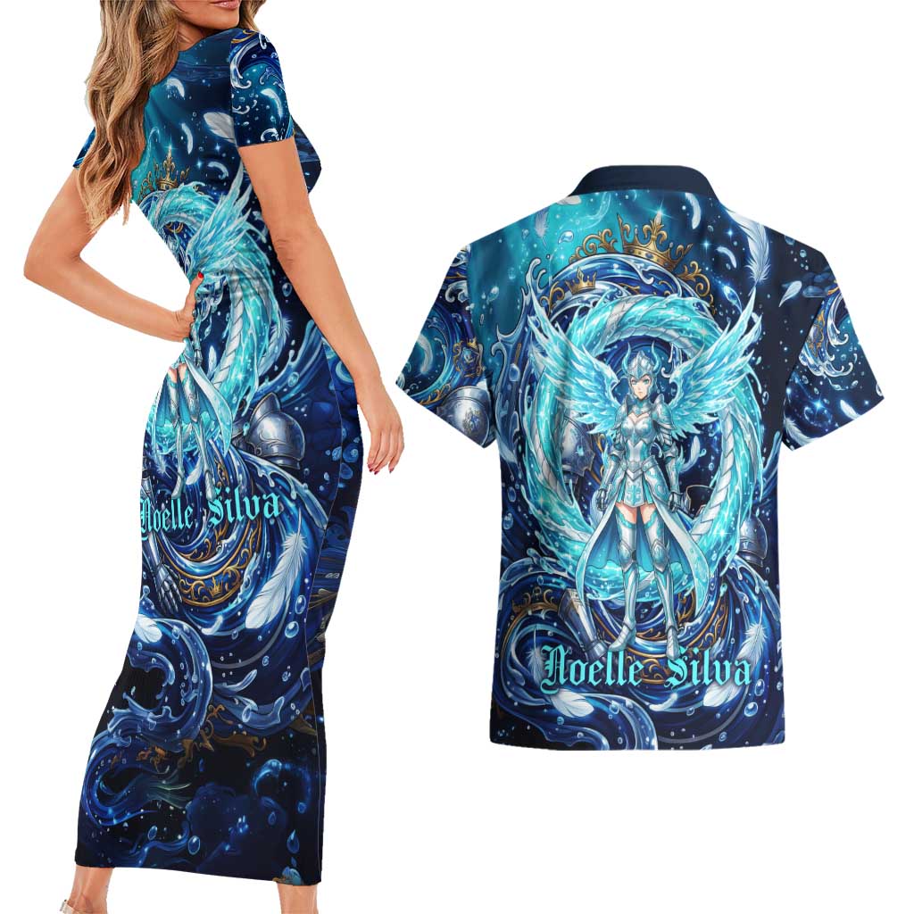 Noelle Silva Black Clover Couples Matching Short Sleeve Bodycon Dress and Hawaiian Shirt Celestial Armor Anime Style with Oceanic Magic Swirls