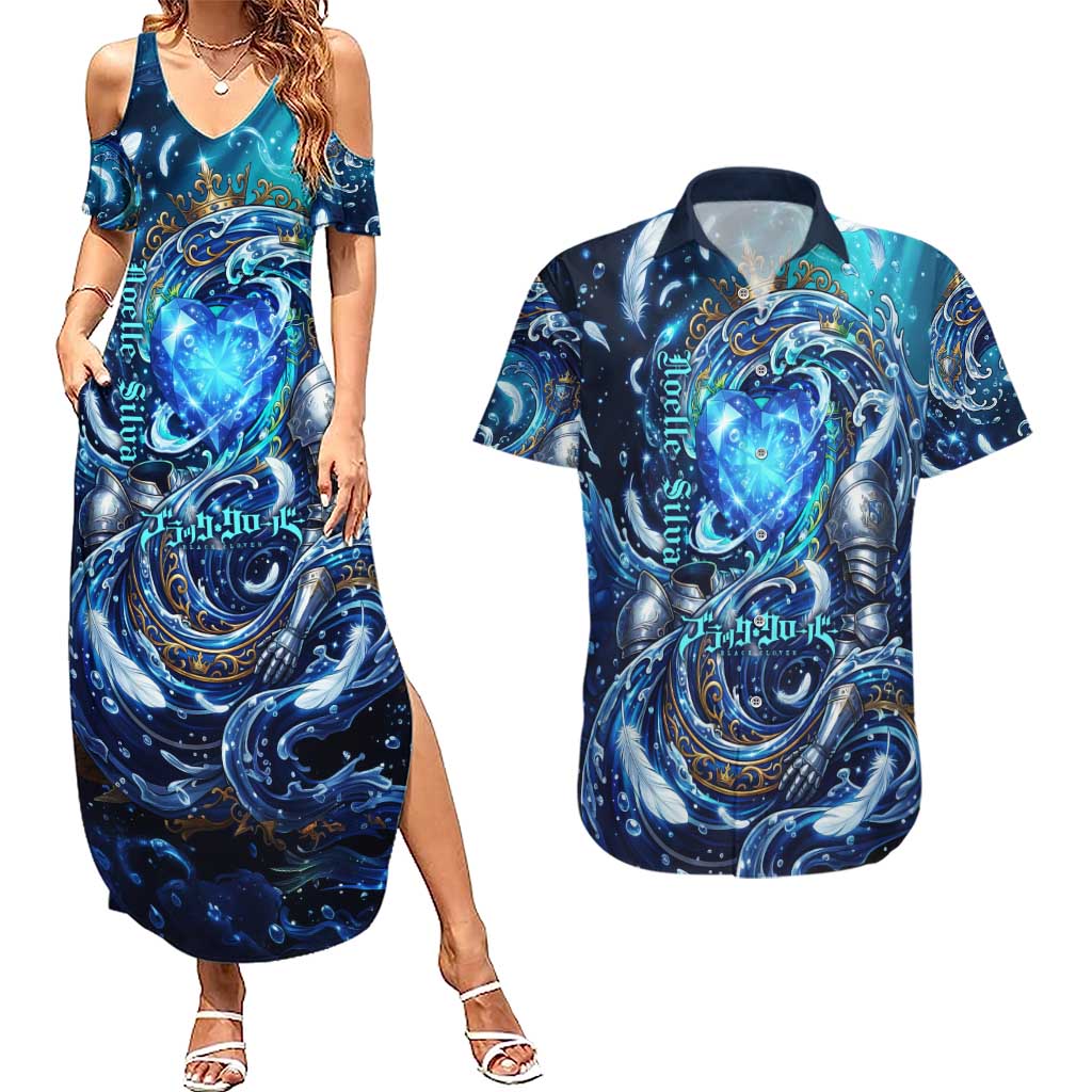 Noelle Silva Black Clover Couples Matching Summer Maxi Dress and Hawaiian Shirt Celestial Armor Anime Style with Oceanic Magic Swirls