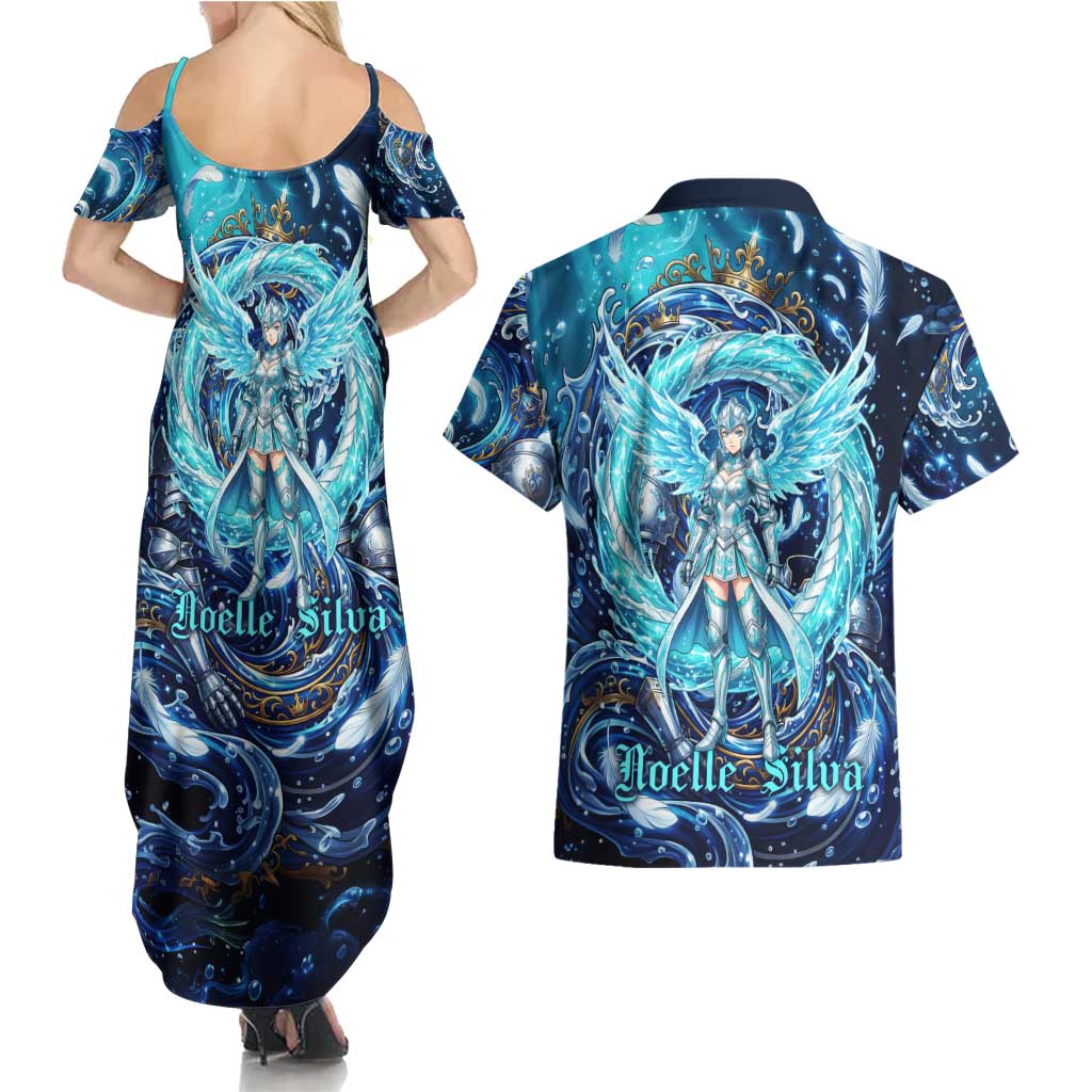 Noelle Silva Black Clover Couples Matching Summer Maxi Dress and Hawaiian Shirt Celestial Armor Anime Style with Oceanic Magic Swirls