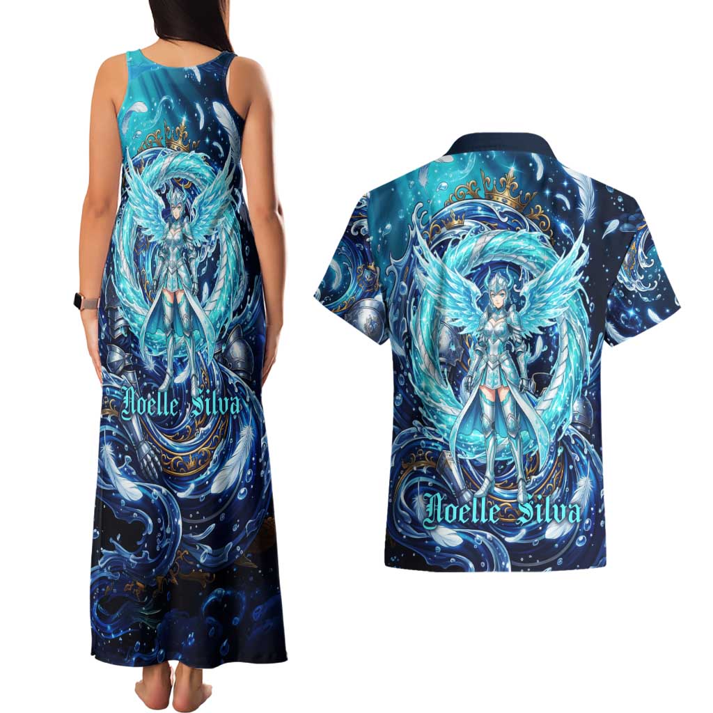 Noelle Silva Black Clover Couples Matching Tank Maxi Dress and Hawaiian Shirt Celestial Armor Anime Style with Oceanic Magic Swirls