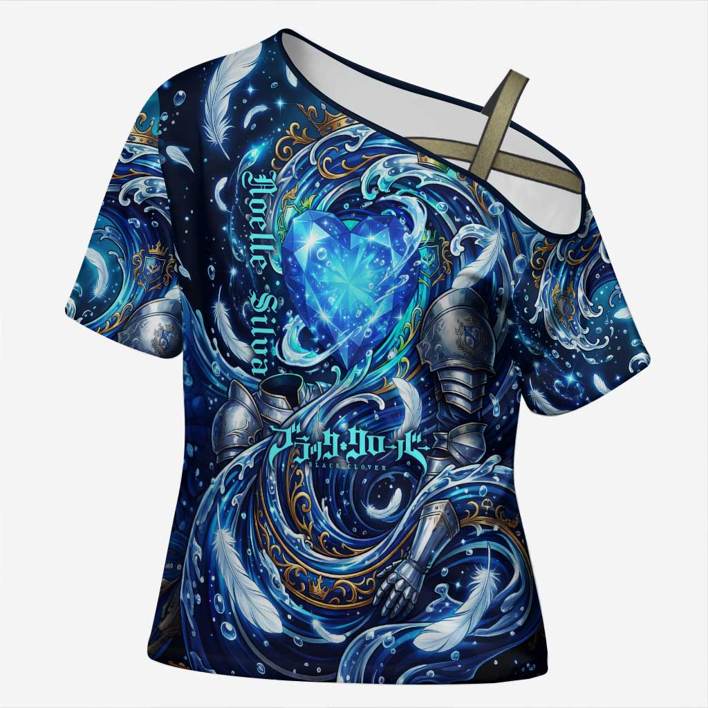 Noelle Silva Black Clover Cross Shoulder Shirt Celestial Armor Anime Style with Oceanic Magic Swirls
