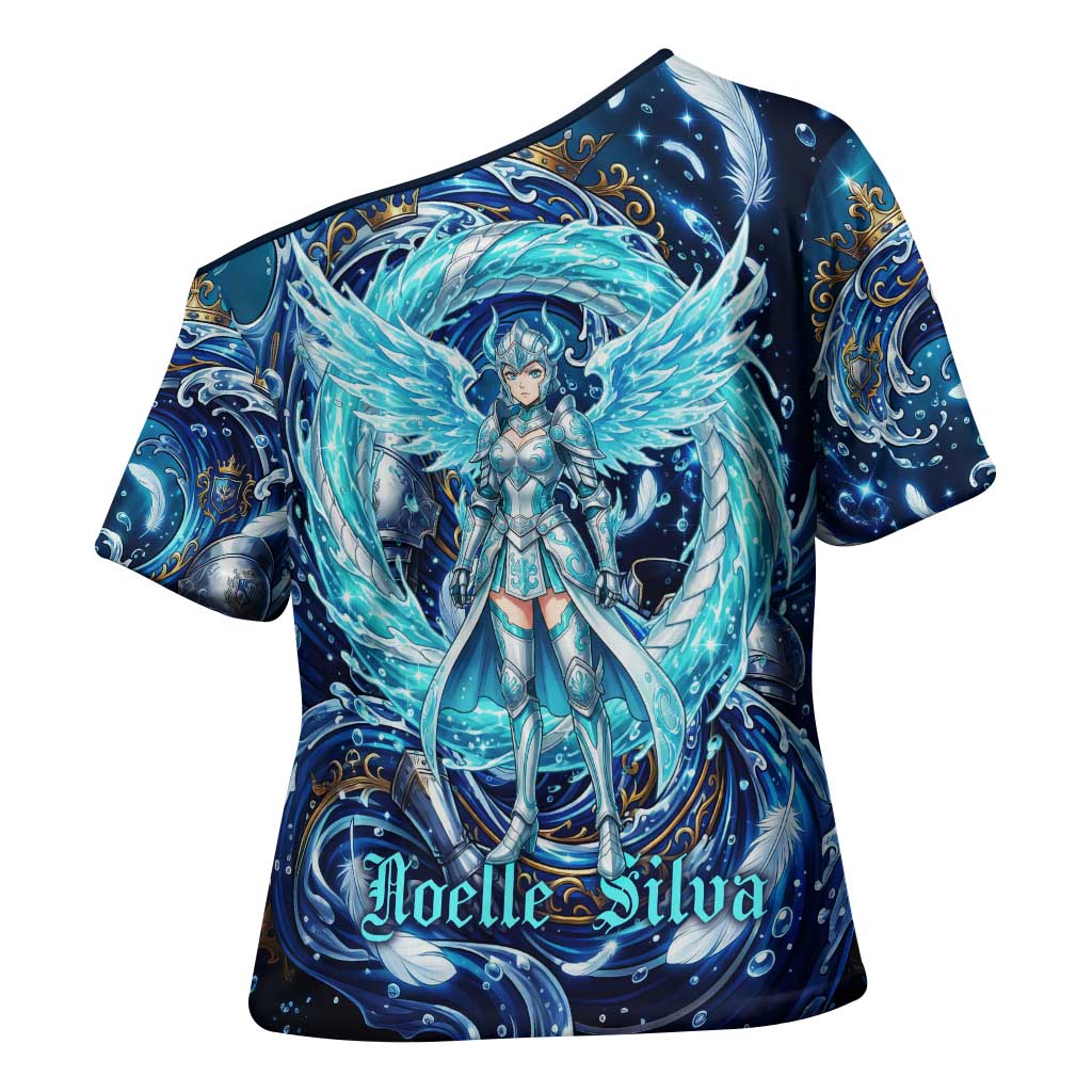 Noelle Silva Black Clover Cross Shoulder Shirt Celestial Armor Anime Style with Oceanic Magic Swirls