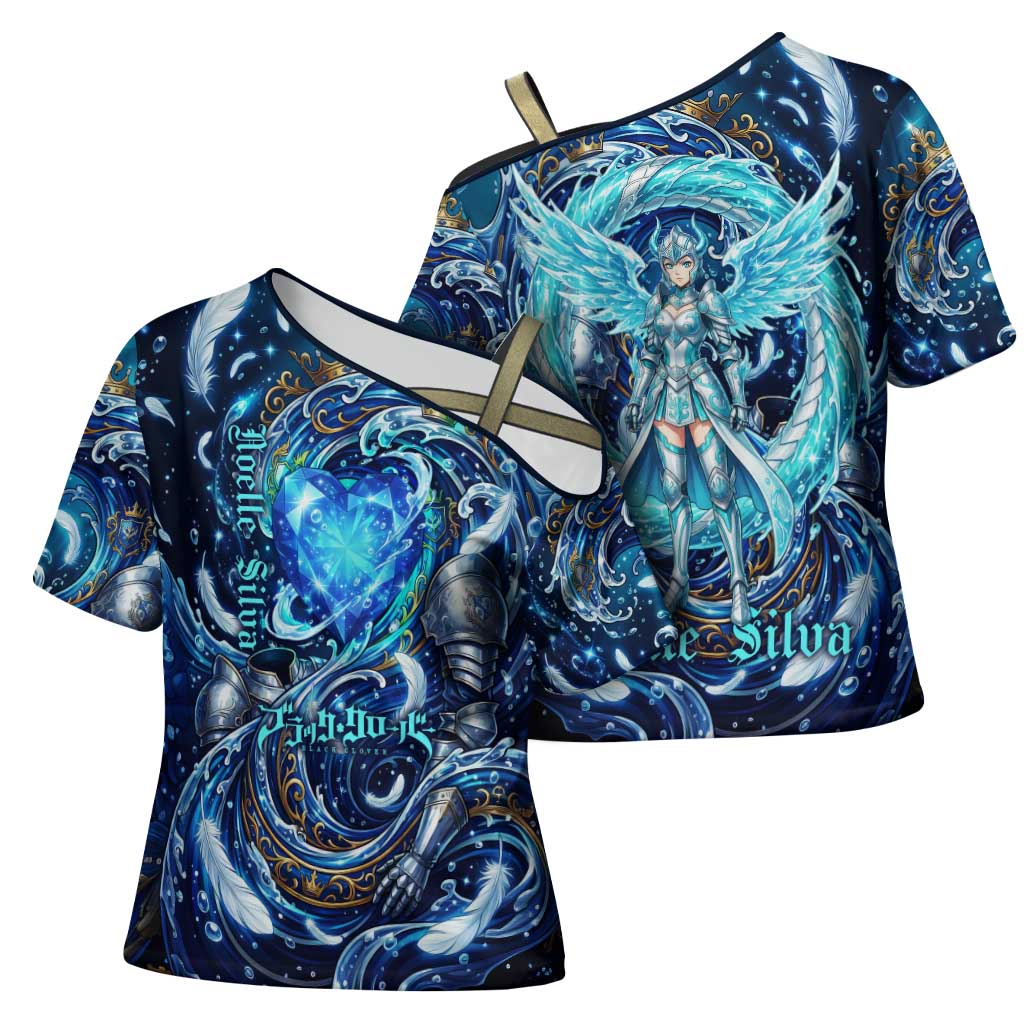 Noelle Silva Black Clover Cross Shoulder Shirt Celestial Armor Anime Style with Oceanic Magic Swirls