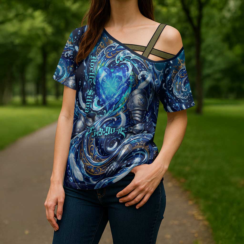 Noelle Silva Black Clover Cross Shoulder Shirt Celestial Armor Anime Style with Oceanic Magic Swirls