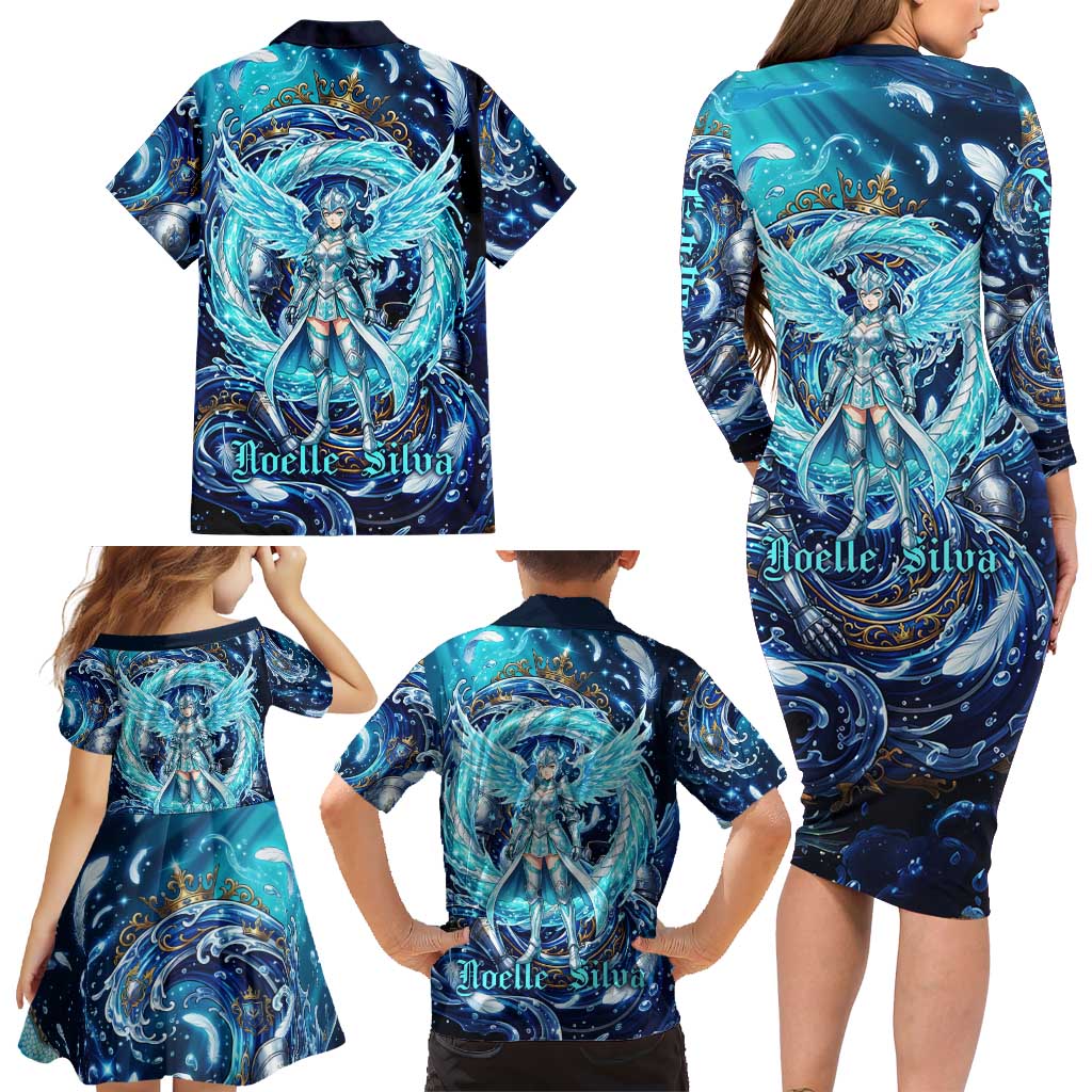 Noelle Silva Black Clover Family Matching Long Sleeve Bodycon Dress and Hawaiian Shirt Celestial Armor Anime Style with Oceanic Magic Swirls