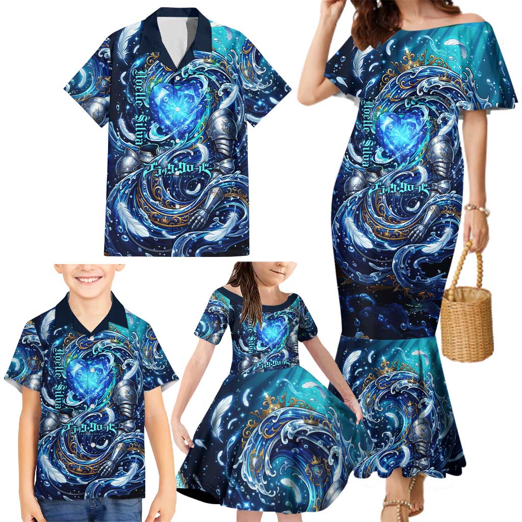 Noelle Silva Black Clover Family Matching Mermaid Dress and Hawaiian Shirt Celestial Armor Anime Style with Oceanic Magic Swirls