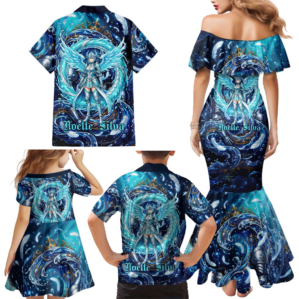 Noelle Silva Black Clover Family Matching Mermaid Dress and Hawaiian Shirt Celestial Armor Anime Style with Oceanic Magic Swirls