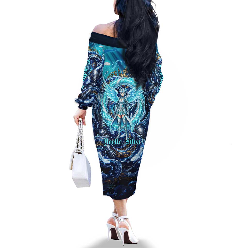 Noelle Silva Black Clover Family Matching Off The Shoulder Long Sleeve Dress and Hawaiian Shirt Celestial Armor Anime Style with Oceanic Magic Swirls