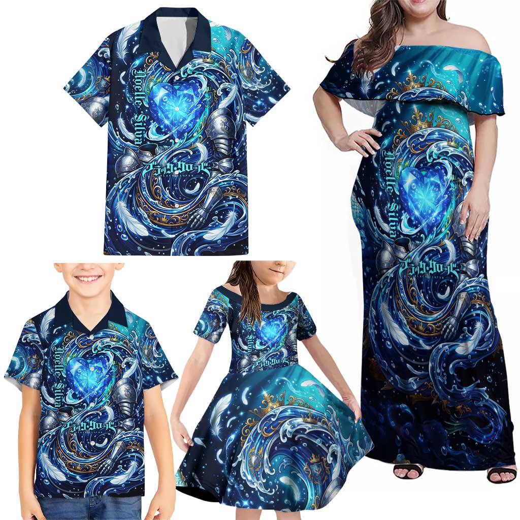 Noelle Silva Black Clover Family Matching Off Shoulder Maxi Dress and Hawaiian Shirt Celestial Armor Anime Style with Oceanic Magic Swirls